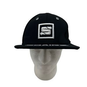 Sqairz Golf Hat Mens Adjustable Black Breathable Moisture Wicking Square Bill